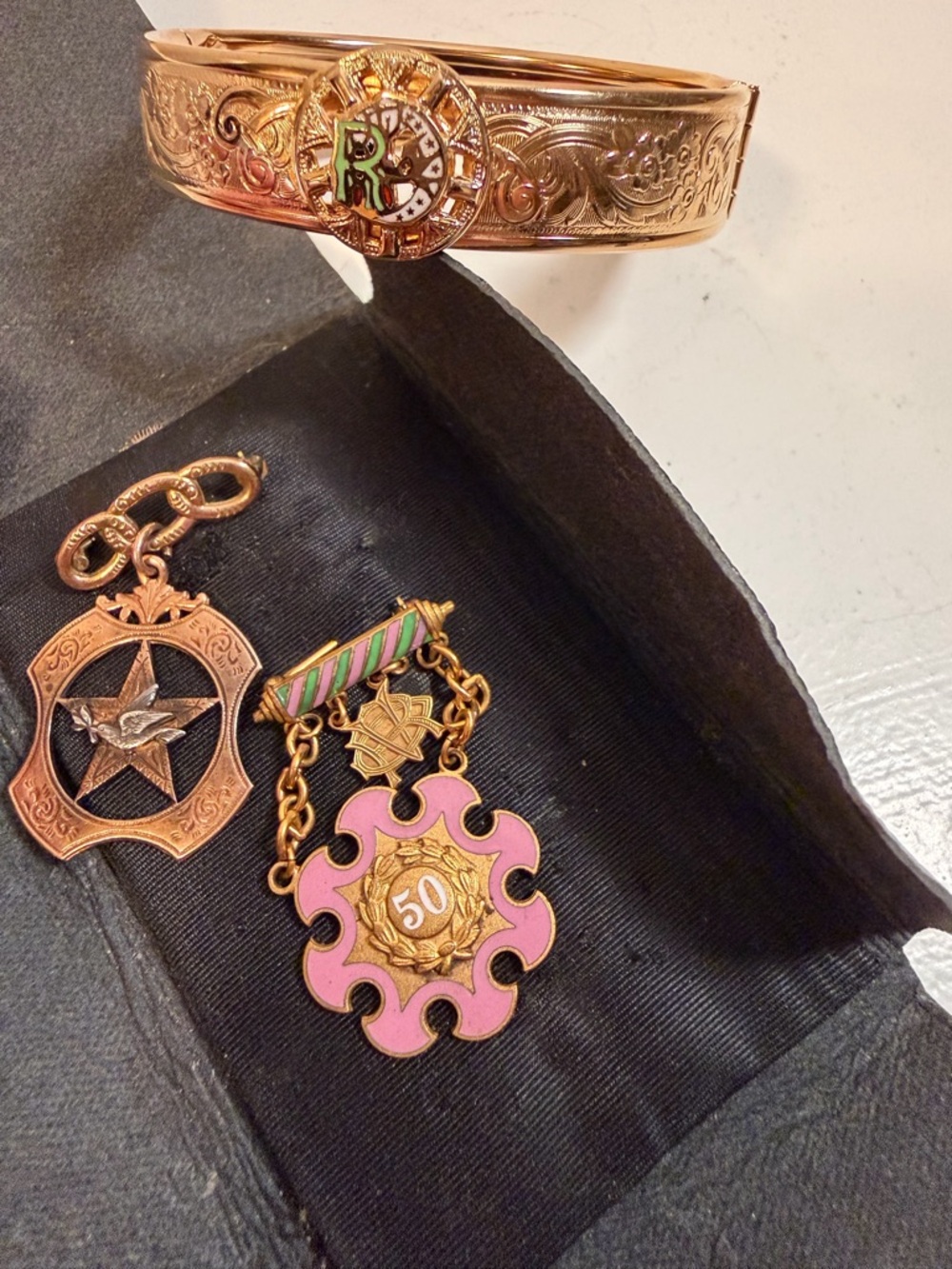 Vintage Odd Fellows Daughters of Rebekah Medals and Bracelet